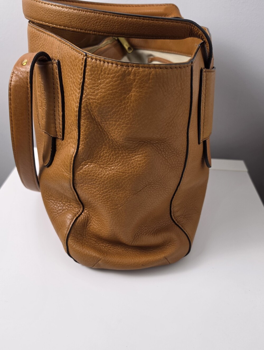 Ralph Lauren Leather Heritage Logo Cognac Tote Satchel Bag - Picture 4 of 16